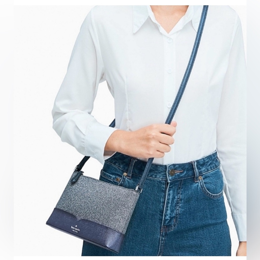 NWOT! Kate Spade Lola Glitter Navy and Silver Crossbody Bag( Navy dusk) - Picture 3 of 16